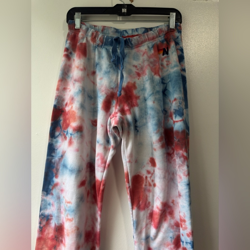 Aviator Nation Light Weight Hand Red and Blue Tie-Dye Sweatpants Joggers - Picture 5 of 11
